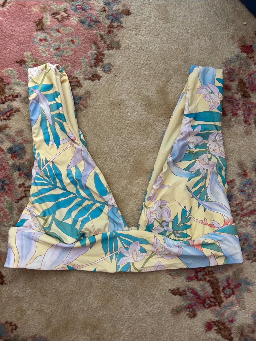 Billabong Yellow Floral V-Neck Bikini Top